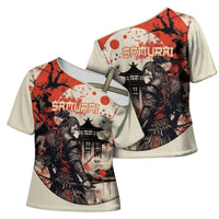 Samurai Warrior Japan Cross Shoulder Shirt Red-blossomed Tree Classic Japanese Stylized - Wonder Print Shop