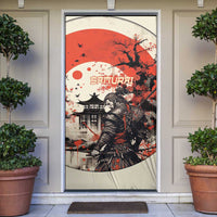 Samurai Warrior Japan Door Cover Red-blossomed Tree Classic Japanese Stylized - Wonder Print Shop
