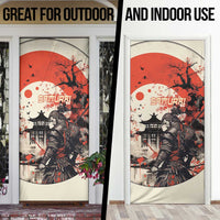 Samurai Warrior Japan Door Cover Red-blossomed Tree Classic Japanese Stylized - Wonder Print Shop
