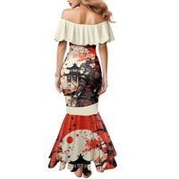 Samurai Warrior Japan Family Matching Mermaid Dress and Hawaiian Shirt Red-blossomed Tree Classic Japanese Stylized - Wonder Print Shop