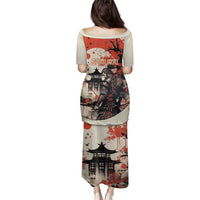 Samurai Warrior Japan Family Matching Puletasi and Hawaiian Shirt Red-blossomed Tree Classic Japanese Stylized - Wonder Print Shop