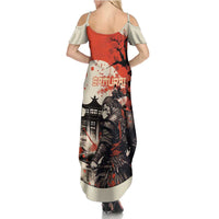 Samurai Warrior Japan Family Matching Summer Maxi Dress and Hawaiian Shirt Red-blossomed Tree Classic Japanese Stylized - Wonder Print Shop