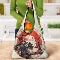 Samurai Warrior Japan Grocery Bag Red-blossomed Tree Classic Japanese Stylized - Wonder Print Shop
