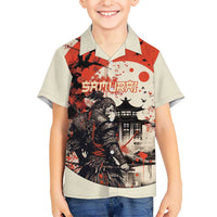 Samurai Warrior Japan Kid Hawaiian Shirt Red-blossomed Tree Classic Japanese Stylized - Wonder Print Shop