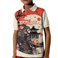 Samurai Warrior Japan Kid Polo Shirt Red-blossomed Tree Classic Japanese Stylized - Wonder Print Shop