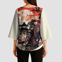 Samurai Warrior Japan Kimono Sleeve Blouse Red-blossomed Tree Classic Japanese Stylized - Wonder Print Shop