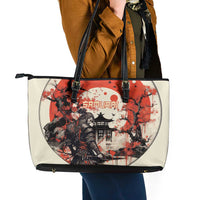 Samurai Warrior Japan Leather Tote Bag Red-blossomed Tree Classic Japanese Stylized - Wonder Print Shop