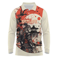 Samurai Warrior Japan Long Sleeve Polo Shirt Red-blossomed Tree Classic Japanese Stylized - Wonder Print Shop