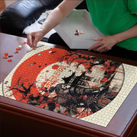 Samurai Warrior Japan Puzzle Red-blossomed Tree Classic Japanese Stylized - Wonder Print Shop