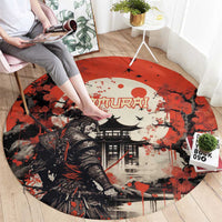 Samurai Warrior Japan Round Carpet Red-blossomed Tree Classic Japanese Stylized - Wonder Print Shop