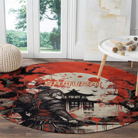 Samurai Warrior Japan Round Carpet Red-blossomed Tree Classic Japanese Stylized - Wonder Print Shop