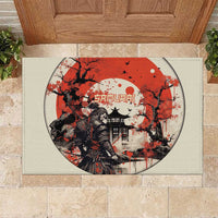 Samurai Warrior Japan Rubber Doormat Red-blossomed Tree Classic Japanese Stylized - Wonder Print Shop