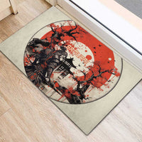 Samurai Warrior Japan Rubber Doormat Red-blossomed Tree Classic Japanese Stylized - Wonder Print Shop