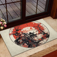 Samurai Warrior Japan Rubber Doormat Red-blossomed Tree Classic Japanese Stylized - Wonder Print Shop