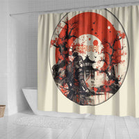Samurai Warrior Japan Shower Curtain Red-blossomed Tree Classic Japanese Stylized - Wonder Print Shop