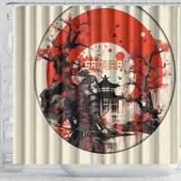 Samurai Warrior Japan Shower Curtain Red-blossomed Tree Classic Japanese Stylized - Wonder Print Shop