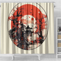 Samurai Warrior Japan Shower Curtain Red-blossomed Tree Classic Japanese Stylized - Wonder Print Shop
