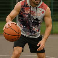 Samurai Warrior Japan Sleeveless Hoodie Red-blossomed Tree Classic Japanese Stylized - Wonder Print Shop