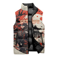 Samurai Warrior Japan Sleeveless Puffer Jacket Red-blossomed Tree Classic Japanese Stylized - Wonder Print Shop