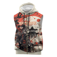 Samurai Warrior Japan Sleeveless Zip Hoodie Red-blossomed Tree Classic Japanese Stylized - Wonder Print Shop