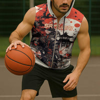 Samurai Warrior Japan Sleeveless Zip Hoodie Red-blossomed Tree Classic Japanese Stylized - Wonder Print Shop