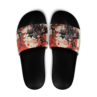 Samurai Warrior Japan Slide Sandals Red-blossomed Tree Classic Japanese Stylized - Wonder Print Shop