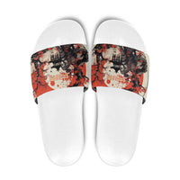 Samurai Warrior Japan Slide Sandals Red-blossomed Tree Classic Japanese Stylized - Wonder Print Shop