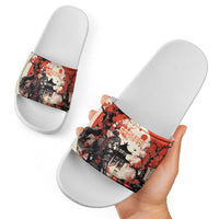 Samurai Warrior Japan Slide Sandals Red-blossomed Tree Classic Japanese Stylized - Wonder Print Shop