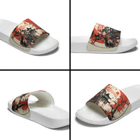 Samurai Warrior Japan Slide Sandals Red-blossomed Tree Classic Japanese Stylized - Wonder Print Shop