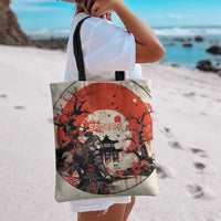 Samurai Warrior Japan Tote Bag Red-blossomed Tree Classic Japanese Stylized - Wonder Print Shop