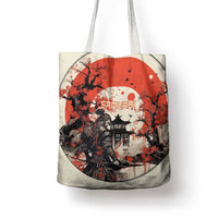 Samurai Warrior Japan Tote Bag Red-blossomed Tree Classic Japanese Stylized - Wonder Print Shop