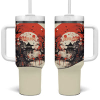Samurai Warrior Japan Tumbler With Handle Red-blossomed Tree Classic Japanese Stylized - Wonder Print Shop