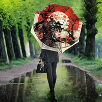 Samurai Warrior Japan Umbrella Red-blossomed Tree Classic Japanese Stylized - Wonder Print Shop