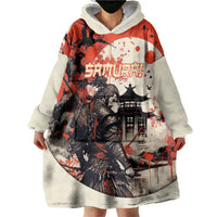 Samurai Warrior Japan Wearable Blanket Hoodie Red-blossomed Tree Classic Japanese Stylized - Wonder Print Shop