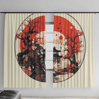 Samurai Warrior Japan Window Curtain Red-blossomed Tree Classic Japanese Stylized - Wonder Print Shop