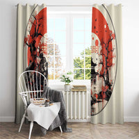 Samurai Warrior Japan Window Curtain Red-blossomed Tree Classic Japanese Stylized - Wonder Print Shop