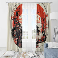 Samurai Warrior Japan Window Curtain Red-blossomed Tree Classic Japanese Stylized - Wonder Print Shop