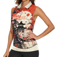 Samurai Warrior Japan Women Sleeveless Polo Shirt Red-blossomed Tree Classic Japanese Stylized - Wonder Print Shop