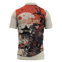 Samurai Warrior Japan Zipper Polo Shirt Red-blossomed Tree Classic Japanese Stylized - Wonder Print Shop