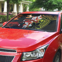 Hawaiian and Japanese Auto Sun Shade Koi Fish With Kanaka Polynesian Tattoo - Wonder Print Shop