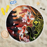 Hawaiian and Japanese Beach Blanket Koi Fish With Kanaka Polynesian Tattoo - Wonder Print Shop
