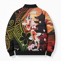 Hawaiian and Japanese Bomber Puffer Jacket Koi Fish With Kanaka Polynesian Tattoo - Wonder Print Shop