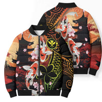 Hawaiian and Japanese Bomber Puffer Jacket Koi Fish With Kanaka Polynesian Tattoo - Wonder Print Shop