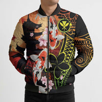 Hawaiian and Japanese Bomber Puffer Jacket Koi Fish With Kanaka Polynesian Tattoo - Wonder Print Shop