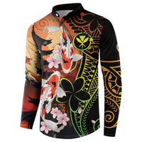 Hawaiian and Japanese Button Sweatshirt Koi Fish With Kanaka Polynesian Tattoo - Wonder Print Shop