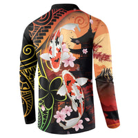 Hawaiian and Japanese Button Sweatshirt Koi Fish With Kanaka Polynesian Tattoo - Wonder Print Shop