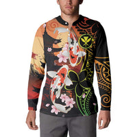 Hawaiian and Japanese Button Sweatshirt Koi Fish With Kanaka Polynesian Tattoo - Wonder Print Shop