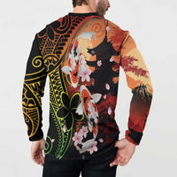 Hawaiian and Japanese Button Sweatshirt Koi Fish With Kanaka Polynesian Tattoo - Wonder Print Shop