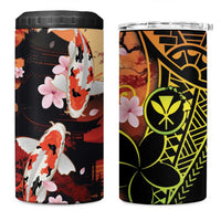 Hawaiian and Japanese 4 in 1 Can Cooler Tumbler Koi Fish With Kanaka Polynesian Tattoo - Wonder Print Shop