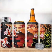 Hawaiian and Japanese 4 in 1 Can Cooler Tumbler Koi Fish With Kanaka Polynesian Tattoo - Wonder Print Shop